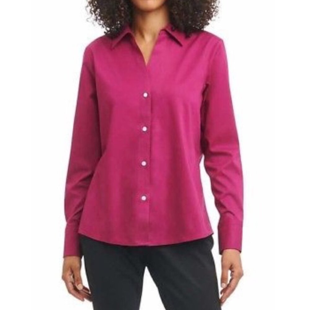 NWT Foxcroft NYC Womens Size XXL Berry Easy Care Solid Stretch Poplin Blouse NEW